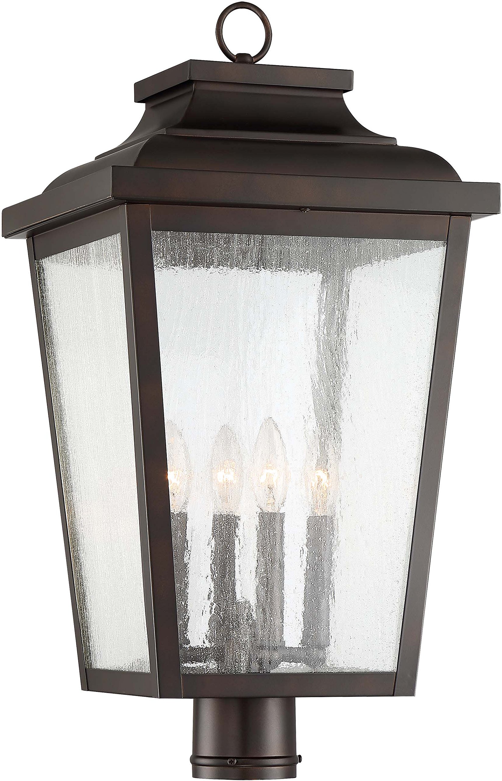 Minka Lavery 72177-189 Irvington Manor 4-Light Outdoor Post Lantern - 240W Seeded Glass Exterior Light Fixture in Chelsea Bronze | Perfect for Porch, Garden, Pathway & Driveway Lighting