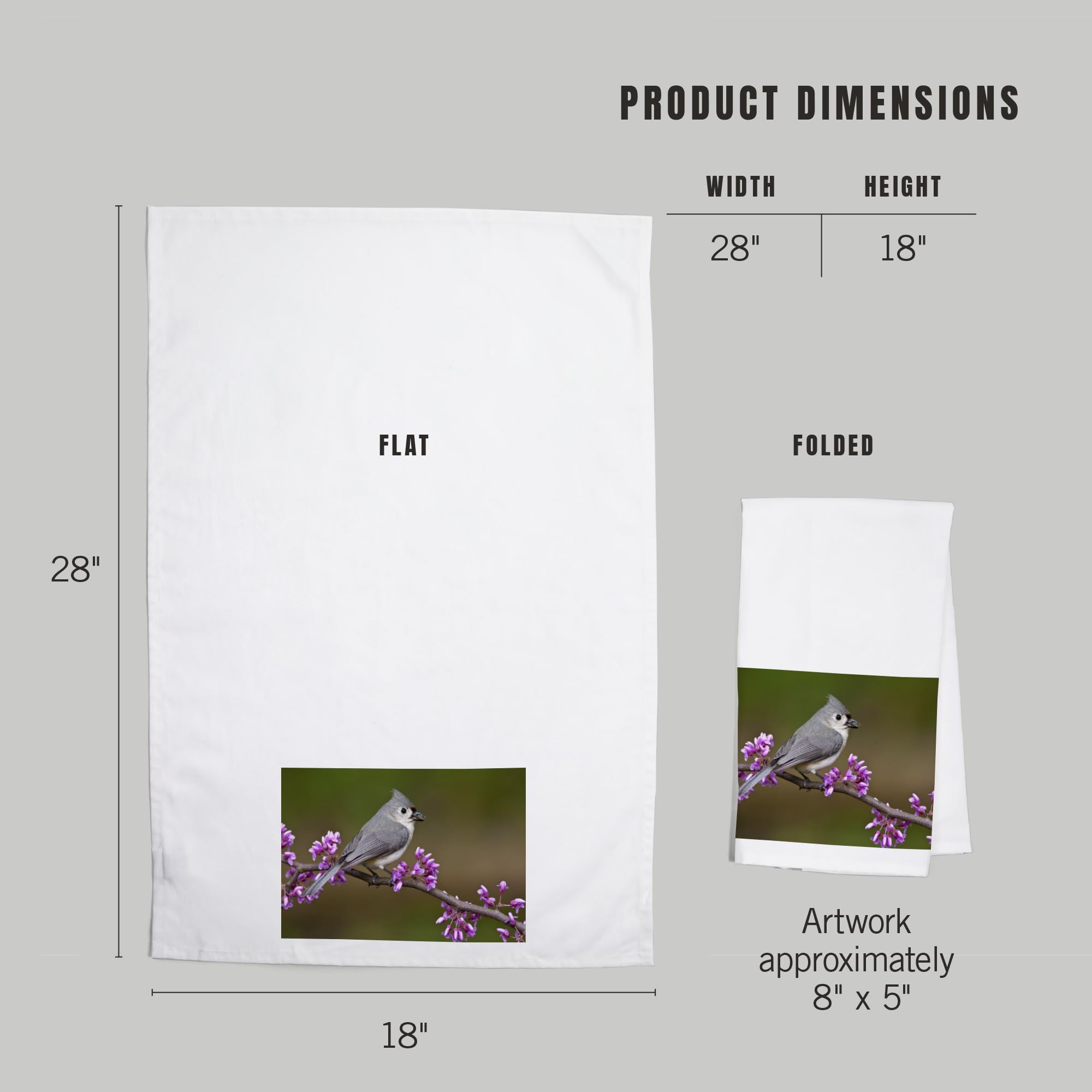 Lantern Press Tufted Titmouse Sitting on Branch - 100% Cotton Tea Towel & Decorative Hand Towel for Kitchen, Bathroom & Home Decor | Perfect for Dish Drying, Gift Giving & Farmhouse Style Decor