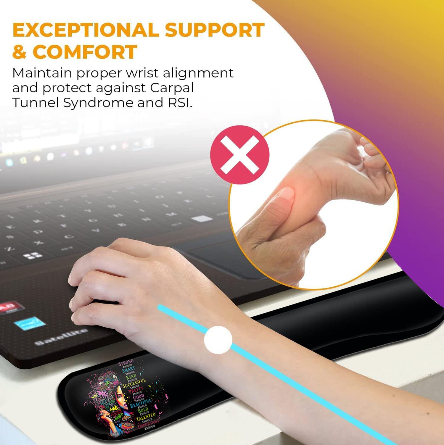 Ergonomic Mouse Pad with Wrist Support Gel - Comfortable Wireless Mouse Pad for Pain Relief, Non-Slip Rubber Base - Inspirational Office Accessories for African American Women - Perfect for Home & Office Workspaces