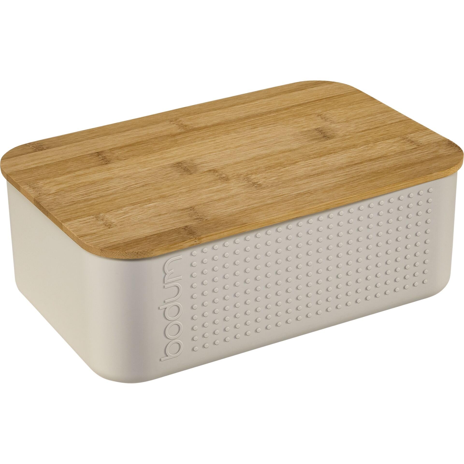BODUM 11740-913 Bistro Small Bread Storage Box - White Plastic & Wood Bread Keeper (19.39 x 29.4 x 10.7 cm) - Perfect for Kitchen Countertop, Pantry Organization & Fresh Bread Storage