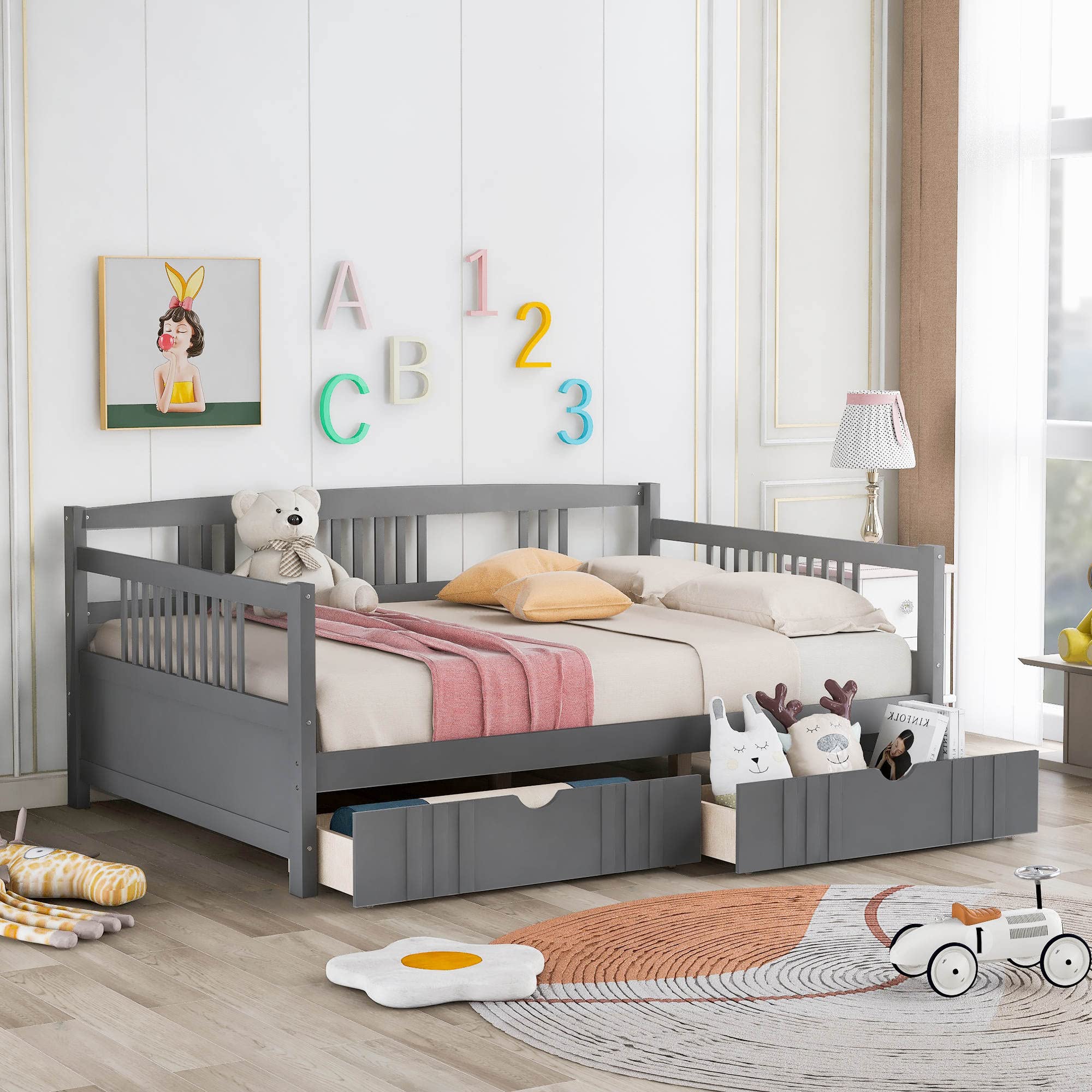 Wood Full Size Daybed with Storage Drawers - Sturdy Dual-Use Bed for Living Room & Guest Room