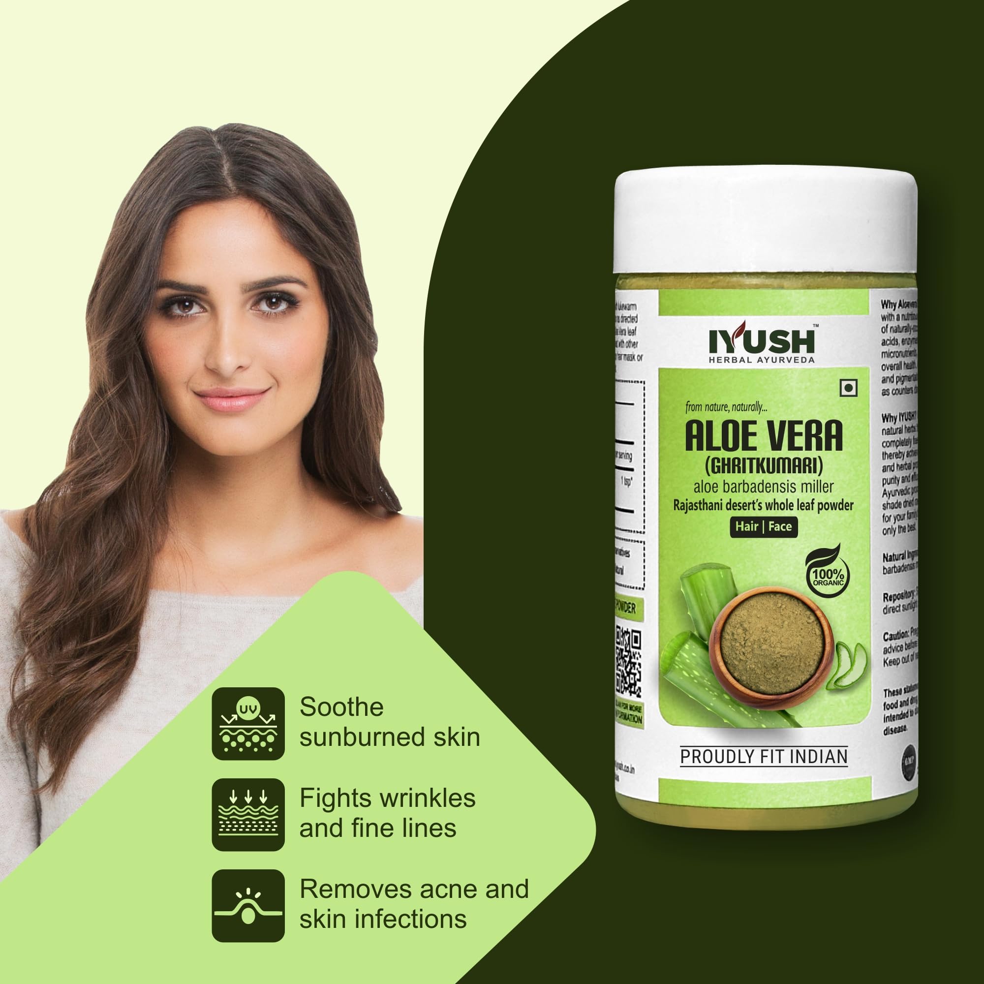 IYUSH 100% Pure Aloe Vera Powder (100g) - Organic Ayurvedic Herbal Supplement for Skin Care, Digestion & Detox - Perfect for Smoothies, Face Masks & Wellness Drinks