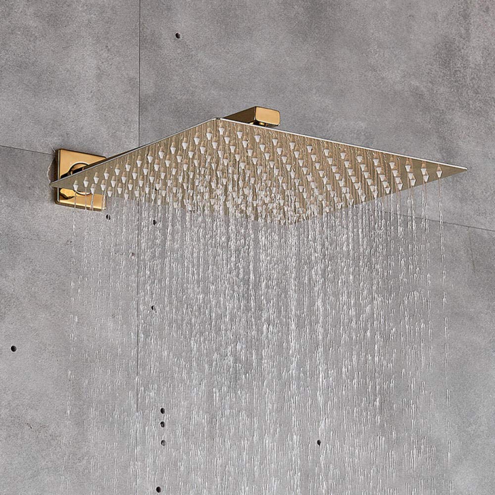 Gold Wall Mount Shower Faucet Set - Ultra Thin Rainfall Showerhead with Hot & Cold Water Mixer Tap - Luxury Bathroom Shower Kit for Modern & Spa-Like Experience