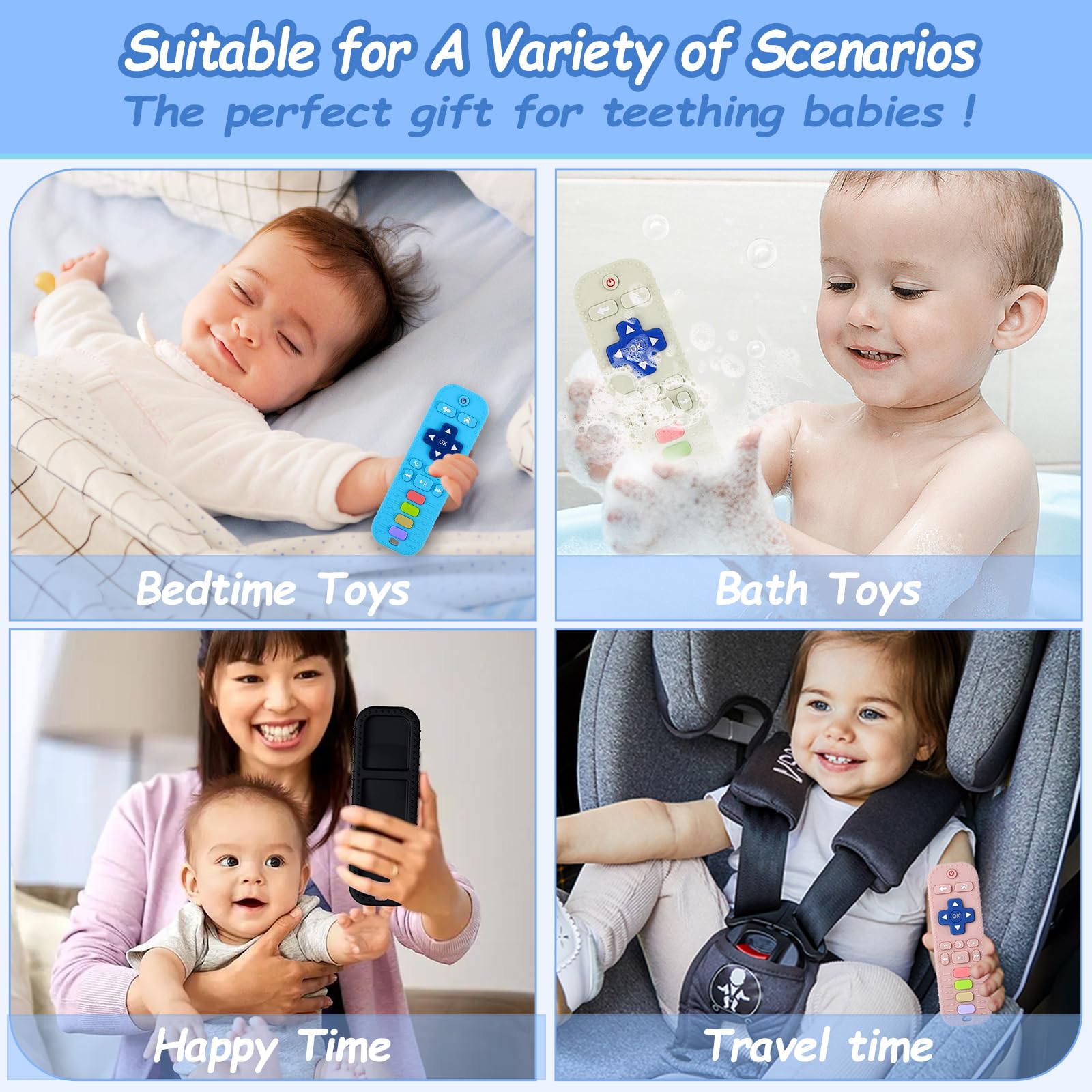 Organic Baby Teething Toys for 0-24 Months - BPA Free Silicone Teethers with Remote Control Shape, Freezable for Molar Pain Relief | Perfect for Home, Travel & Daycare Use (Black)