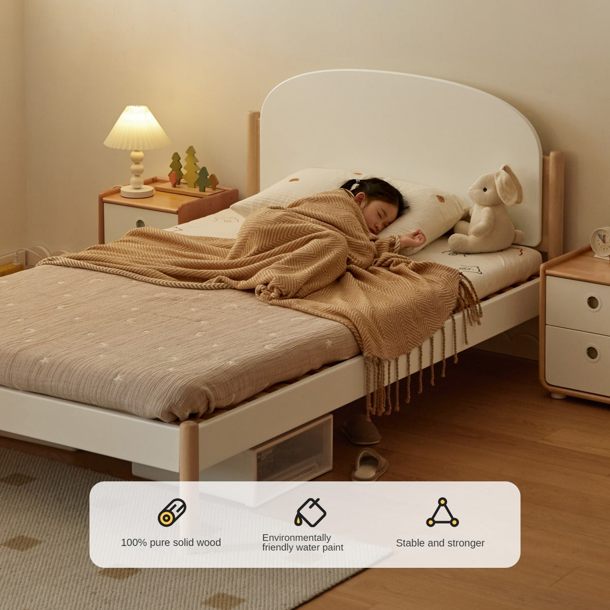 Solid Wood Poplar Kids Bed for Boys & Girls - Durable & Safe Children's Bedroom Furniture for Toddler to Teen Years