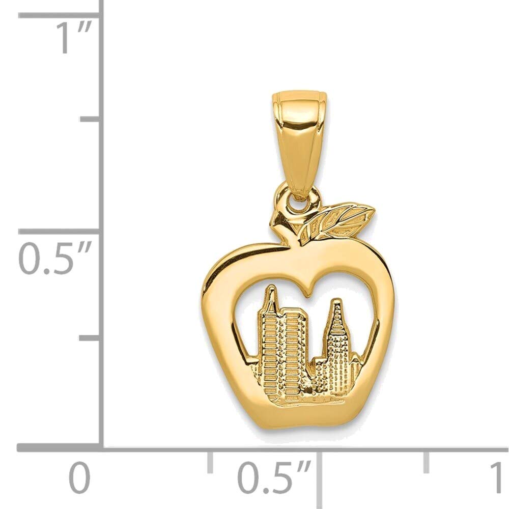 Bonyak Jewelry 14K Yellow Gold Apple Pendant with New York Skyline Design - Perfect Gift for Anniversary, Birthday & Valentine's Day