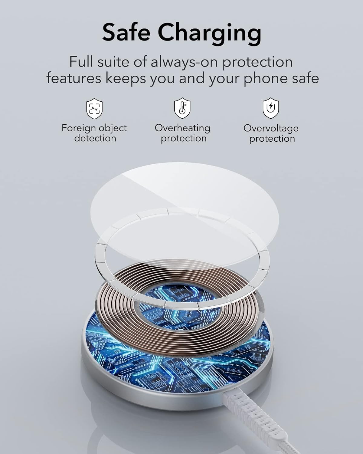 ESR MagSafe Wireless Charger for iPhone 15/14/13/12 Series - Strong Magnetic Lock, Braided Nylon Cable, Fast Charging (2-Pack, Silver) | Perfect for Home, Office & Travel Charging