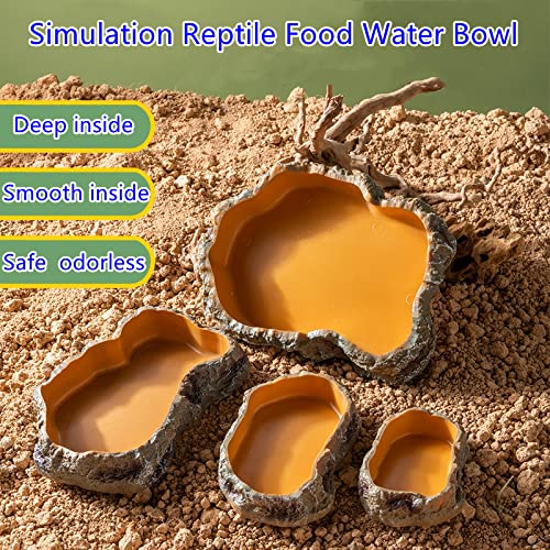 Natural Resin Reptile Feeding Bowl - Realistic Rock Design for Lizards, Toads, Tortoises & Hedgehogs - Terrarium Habitat Accessories - 7.5 x 5 x 1.6 Inches Large Brown Water & Food Dish - Perfect for Desert & Jungle Themed Enclosures