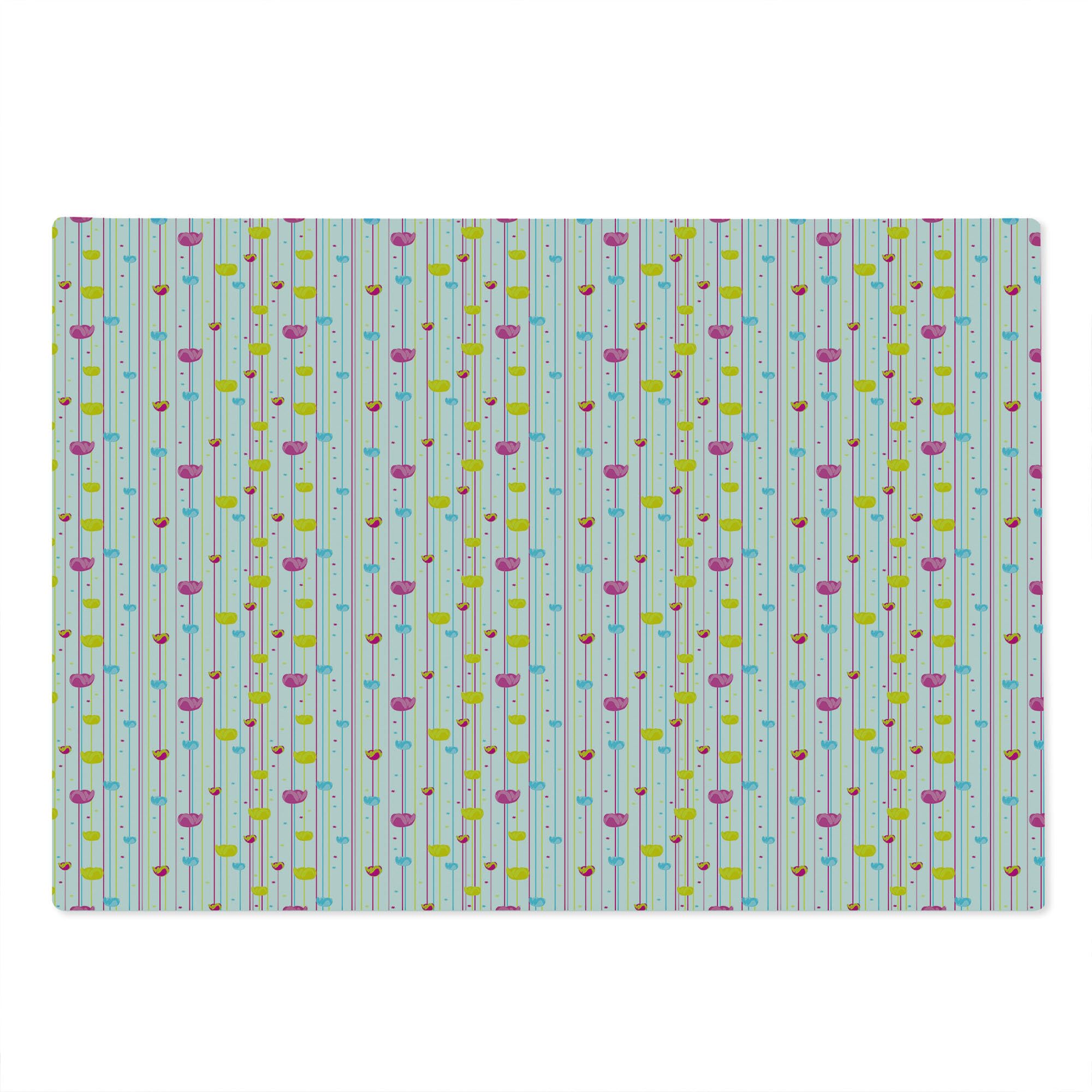 Ambesonne Decorative Glass Cutting Board - Yellow & Blue Stripes with Floral Tulip Design, Large Tempered Glass Serving Board for Kitchen, Charcuterie & Party Platters - Perfect for Entertaining & Home Decor