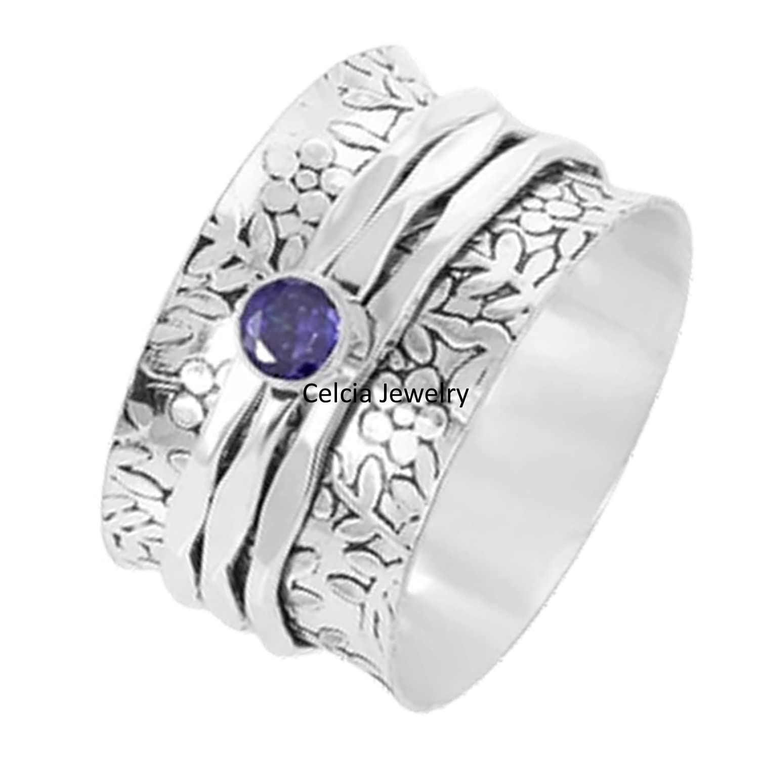 Natural Amethyst Faceted Round Gemstone Spinner Ring for Women - Unique Flower Designer Spinning Ring, February Birthstone Jewelry, Delicate Meditation Ring (Size 7) | Perfect for Stress Relief, Yoga Practice & Spiritual Healing