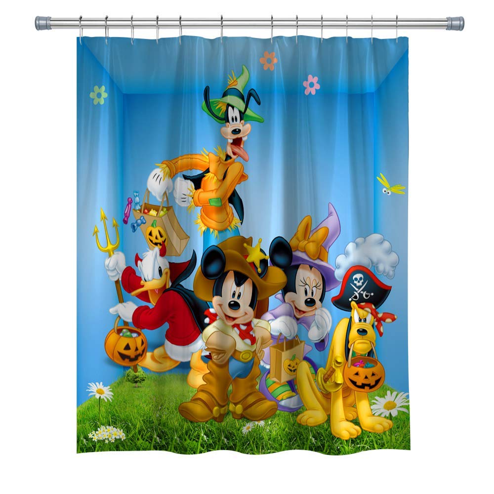 Cute Cartoon Anime Characters Kids Shower Curtain - Waterproof Polyester Fabric Bathroom Decor with Hooks (Blue, 71x71 Inches) - Perfect for Children's Bathroom, Nursery, or Playroom Decor