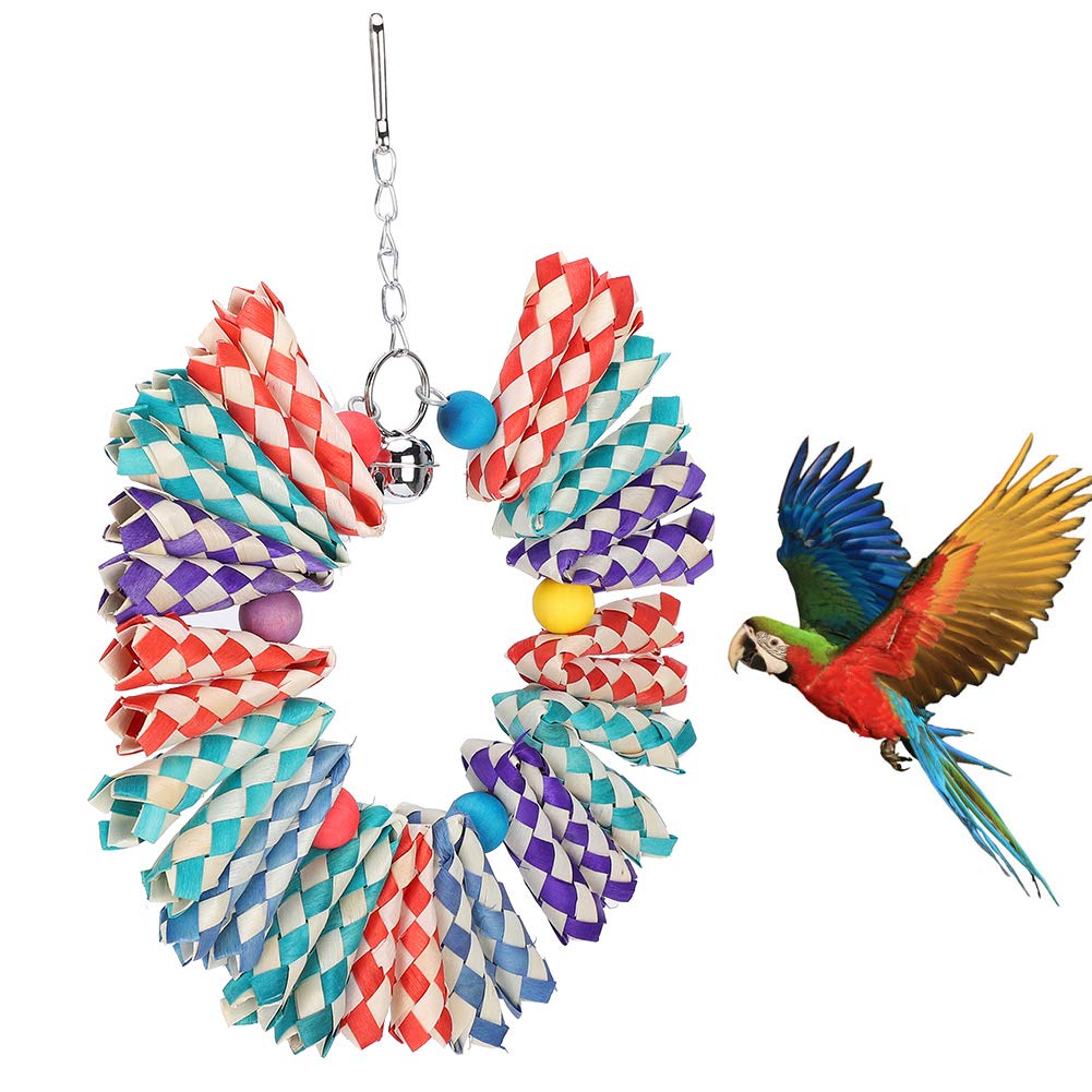 Colorful Bird Chewing Toys - Woven Hanging Cage Swing Rope Ring for Small Parakeets, Cockatiels & Budgies | Durable Pet Nibble Toys for Play & Exercise in Bird Cages