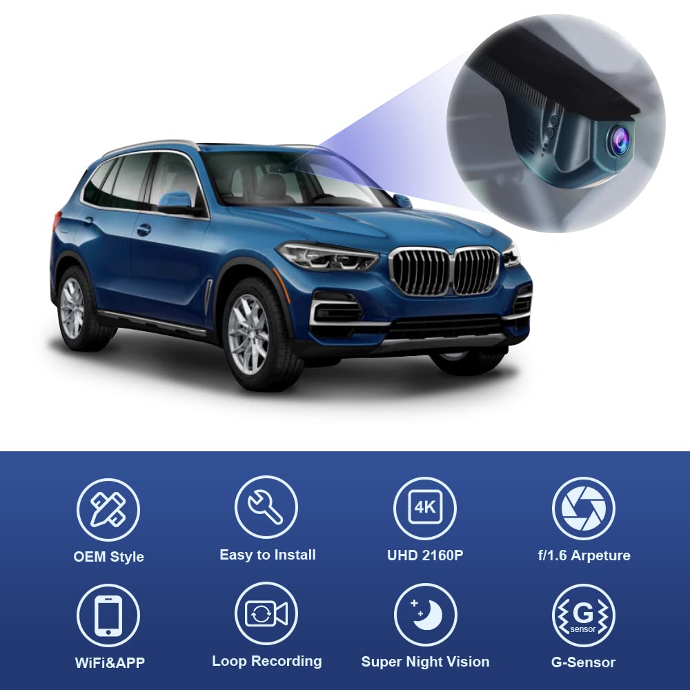 FITCAMX 4K Dash Cam for BMW 1/2/3/4/5/6/7 Series X1 X2 X3 X4 X5 X6 F Chassis - OEM Style WiFi Car Camera with G-Sensor, UHD Video, Wireless Plug & Play & 64GB Card | Perfect for Night Driving, Road Trips and Accident Evidence Recording