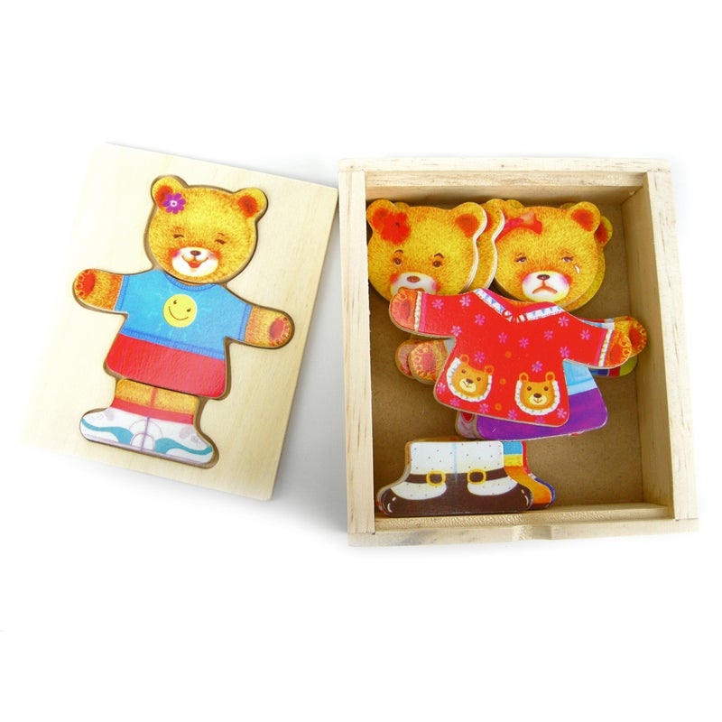 Kaper Kidz Wooden Dressing Bear Puzzle Box - Montessori Learning Toy for Toddlers, Kids Educational Activity - Perfect for Preschool, Daycare & Home Playtime