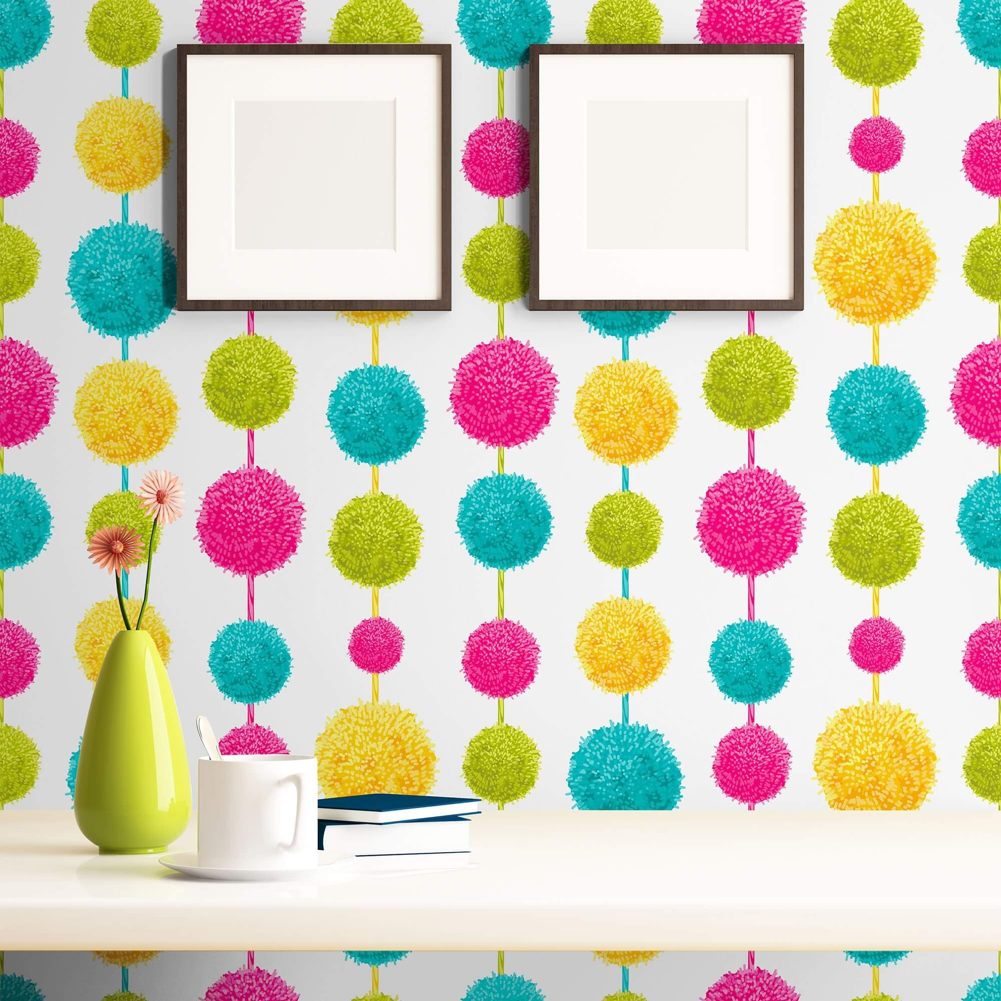 Retro Peel and Stick Removable Wallpaper for Teens - Yellow and Fuchsia Floral Pattern (6125) - Perfect for Bedroom, Dorm Room, and DIY Home Decor