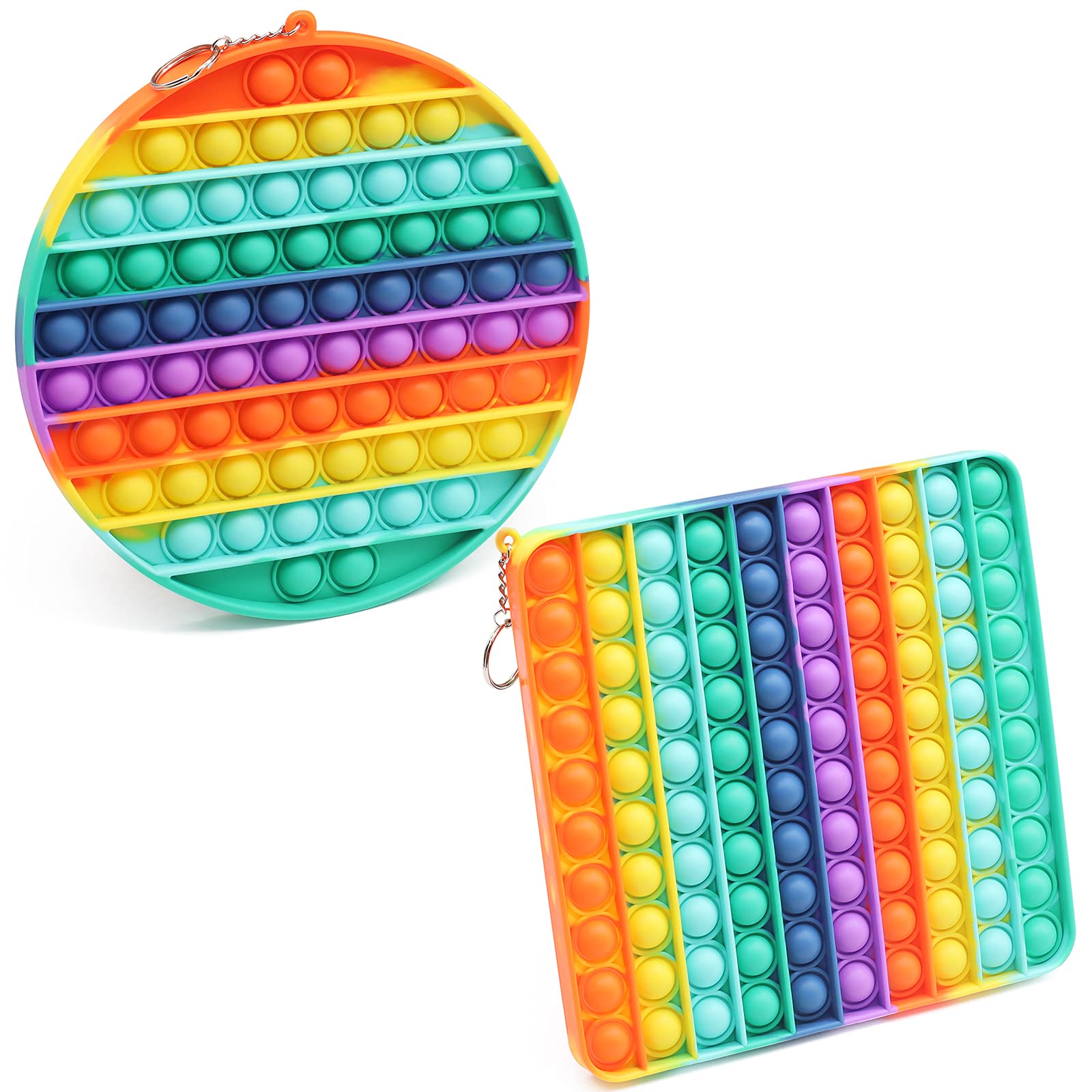 **Munash Large Push Pop Fidget Toy – Sensory Bubble Popper for Stress Relief, Autism & Special Needs – Silicone Rainbow Square & Circle (Ideal for Office, Classroom & Travel)**