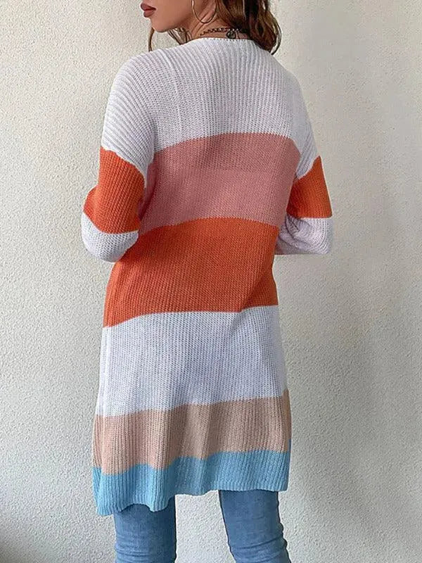 Women's Casual Striped Cardigan Sweater - Soft Long Sleeve Open Front Knit Wrap for Fall & Winter - Perfect for Office, Travel, and Cozy Evenings