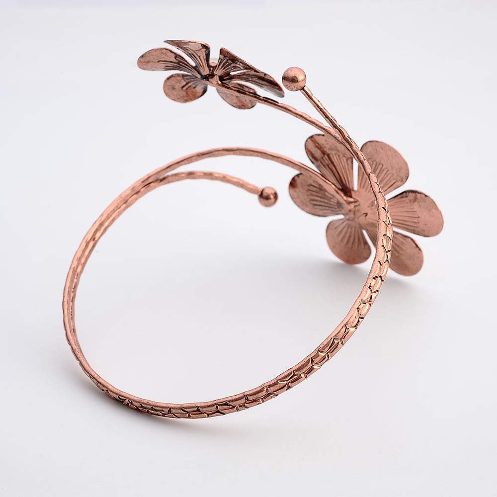 10K Gold Plated Floral Swirl Arm Cuff Bracelet for Women - Elegant Boho Armlet for Parties, Weddings & Festival Fashion Accessories