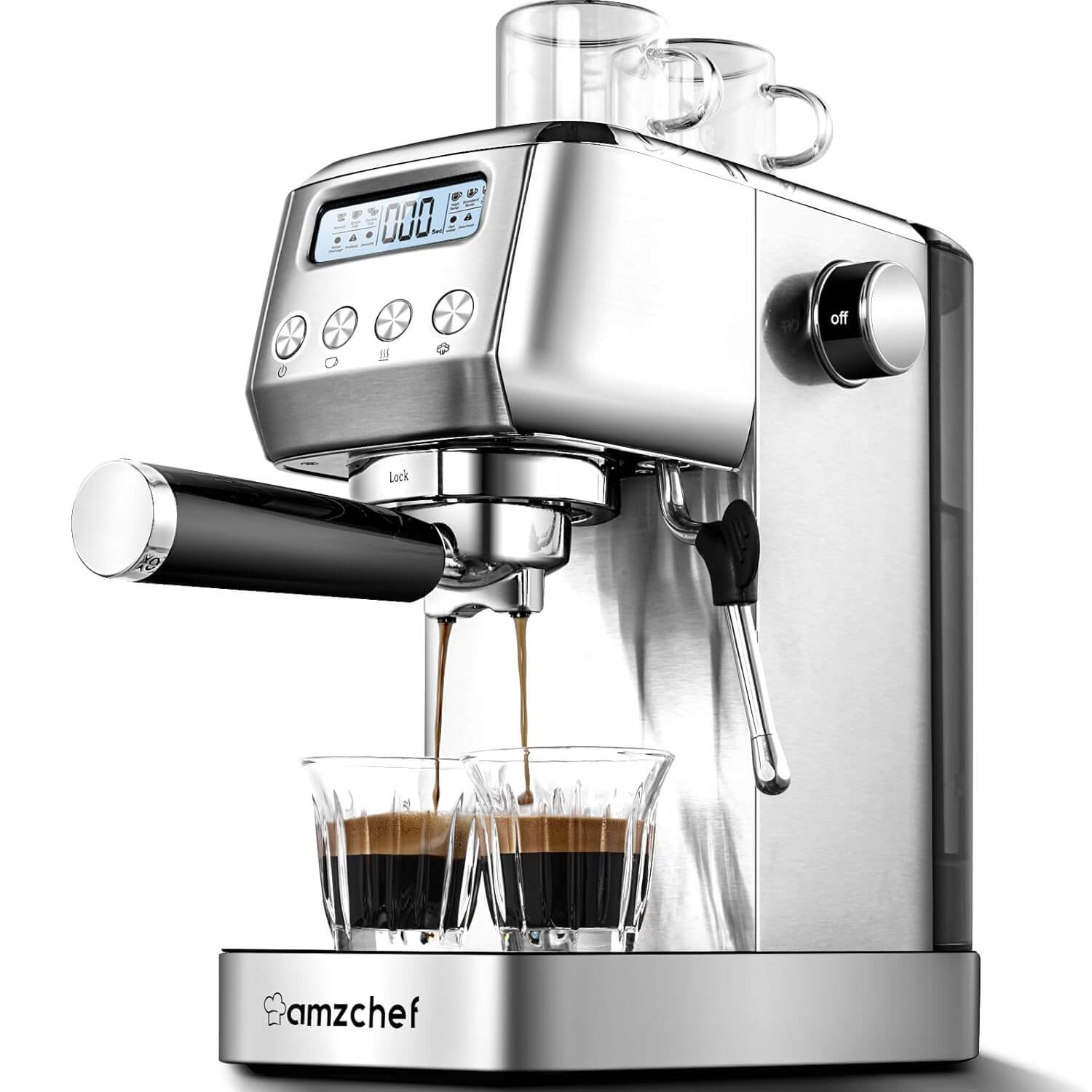 AMZCHEF 15Bar Espresso Machine with LCD Display & Milk Frother for Home Barista - Perfect for Lattes, Cappuccinos & Coffee Drinks