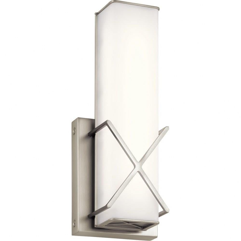 Modern Brushed Nickel Wall Sconce with Satin Etched White Glass - 12