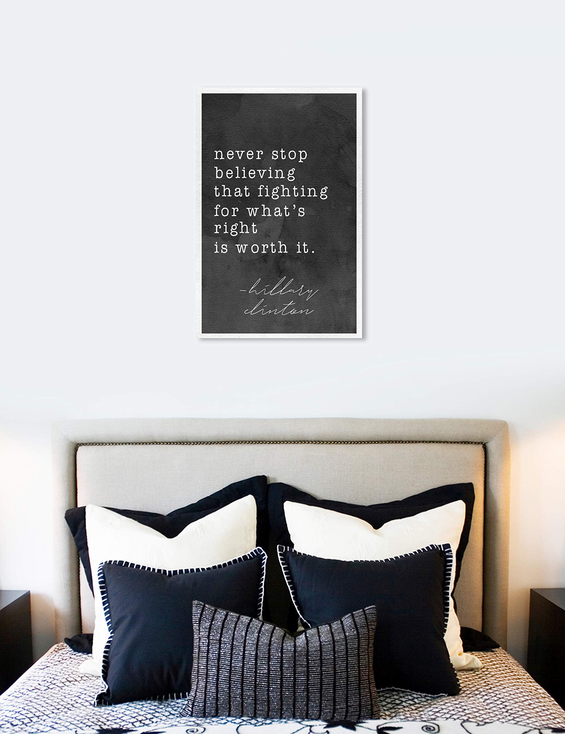 Oliver Gal Artist Co. 'Never Stop Believing' Inspirational Wall Art Canvas Print - 30x45 Inches Black & White Home Decor - Perfect for Living Room, Bedroom & Office Decorations