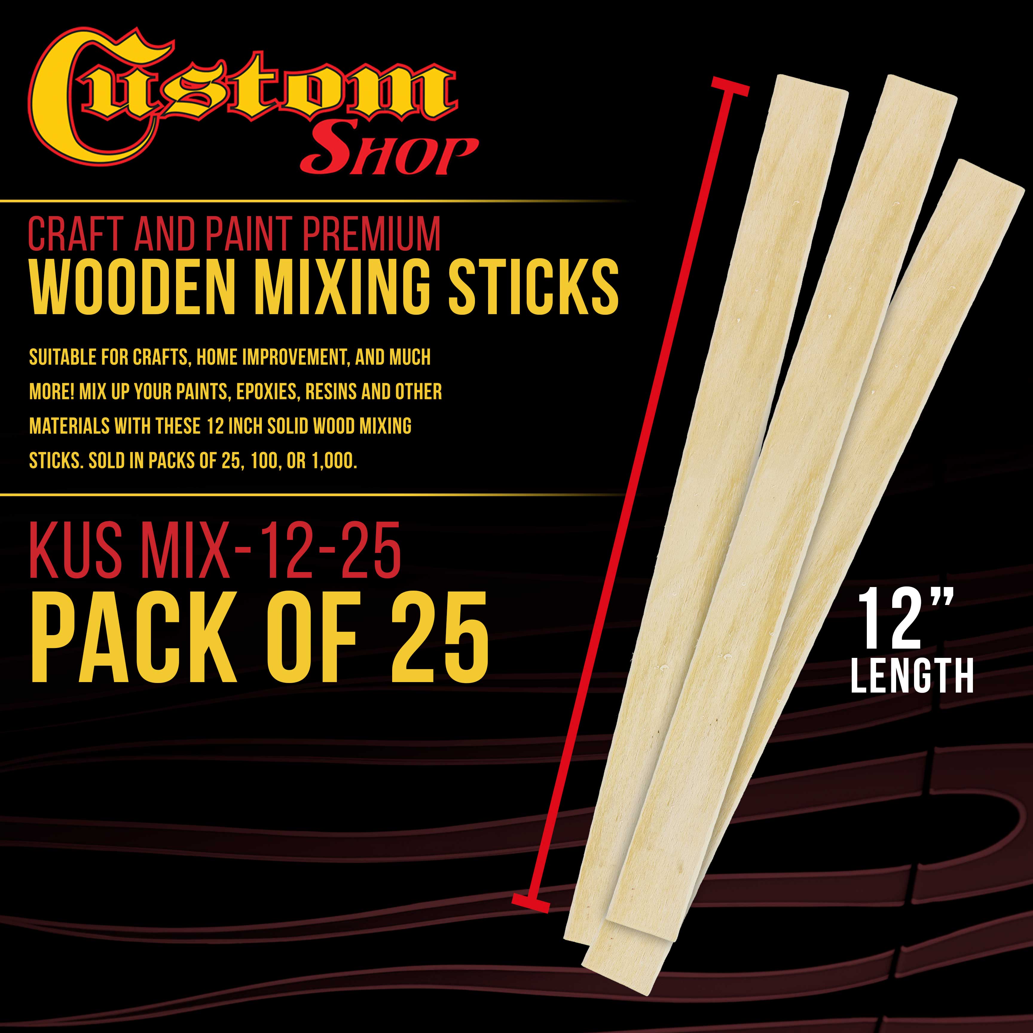 12 Inch Paint Mixing Paddles - 25 Pack Birch Wood Stir Sticks for Paint, Epoxy, Resin - Perfect for DIY Projects, Home Improvement & Professional Use