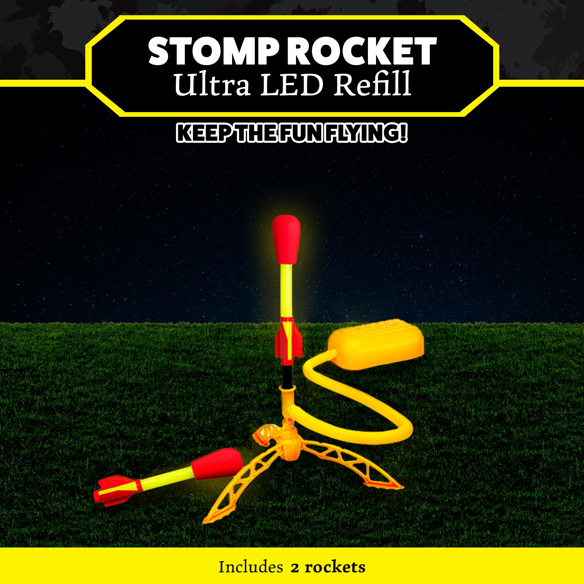 Stomp Rocket Ultra LED Rocket Refills - 2 Pack Replacement LED Foam-Tipped Rockets for Kids | Outdoor STEM Toys for Boys & Girls Ages 6-12 | Fun Backyard Games, Birthday Gifts & Summer Activities