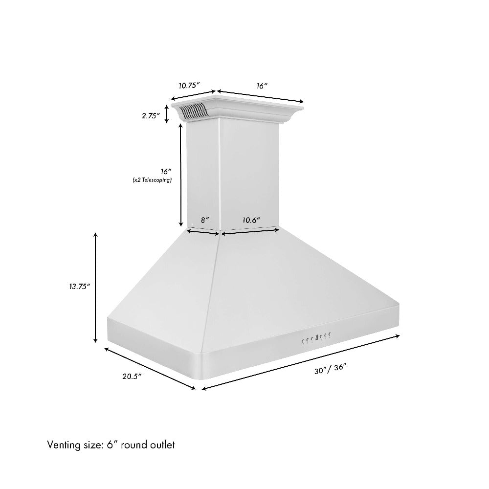 ZLINE Stainless Steel Wall Mount Range Hood with Built-in CrownSound Bluetooth Speakers (KF2CRN BT) - Perfect for Modern Kitchens & Open-Concept Living Spaces