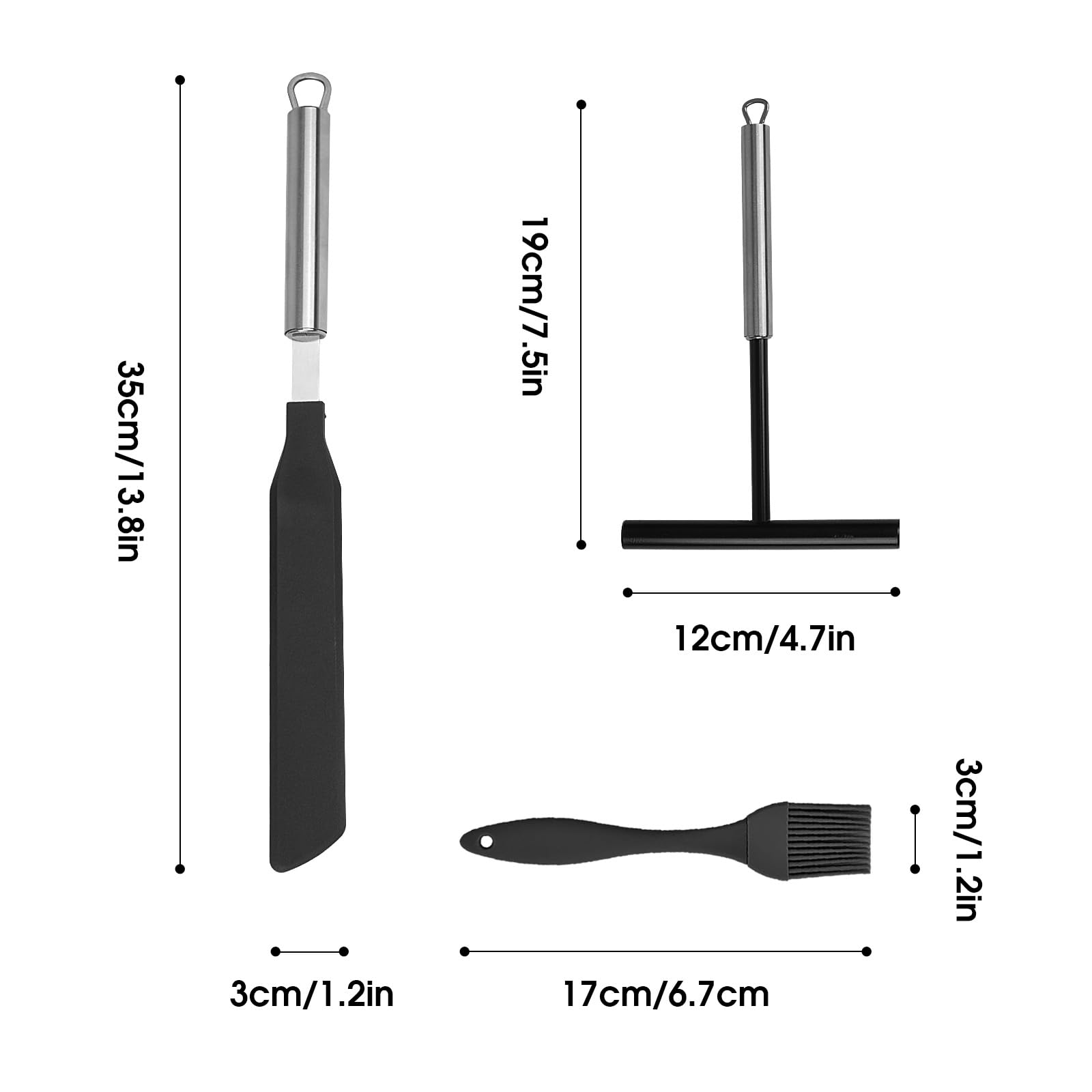 GOTFUN 3-Piece Crepe Maker Set - Stainless Steel Crepe Spreader & Turner with Silicone Brush - Professional Crepe Tools for Perfect Pancakes, Crepes, and Desserts - Ideal for Home Kitchen and Breakfast Restaurants