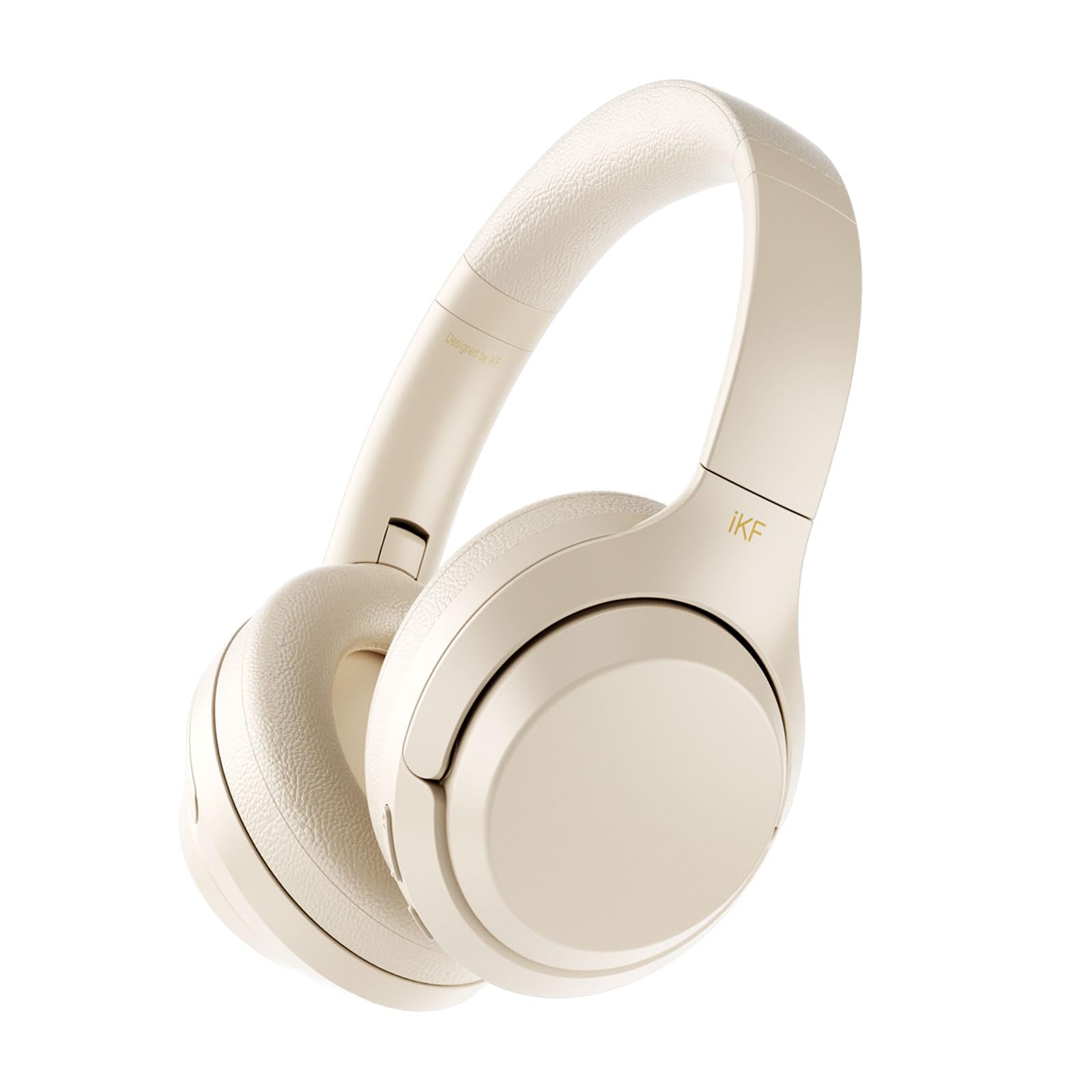 iKF T1 Wireless & Wired Headphones with Active Noise Cancelling, 50H Playtime, Built-in Mic, Dual Device Pairing - Compatible with iOS/Android (Off-White) - Perfect for Work, Travel & Gaming