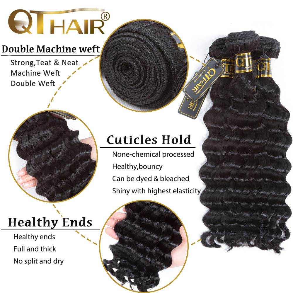 QTHAIR 14A Brazilian Loose Deep Wave Human Hair Bundles for Women - 20