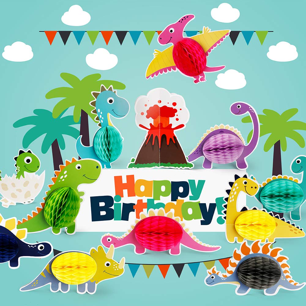 Dinosaur Party Decorations - 12-Piece Honeycomb Centerpieces for Kids Birthday, Baby Shower & T-Rex Theme Party | Table Toppers, Paper Decor, Dinosaur Party Supplies | Perfect for Classroom, Home Decor & Event Centerpieces