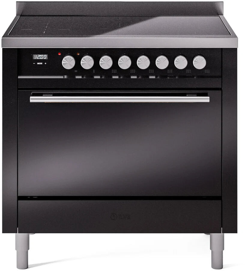 ILVE 36-Inch Professional Plus Freestanding Induction Range - Glossy Black (UPI366QMPBK) | Commercial-Grade Cooktop for Restaurants & Home Chefs