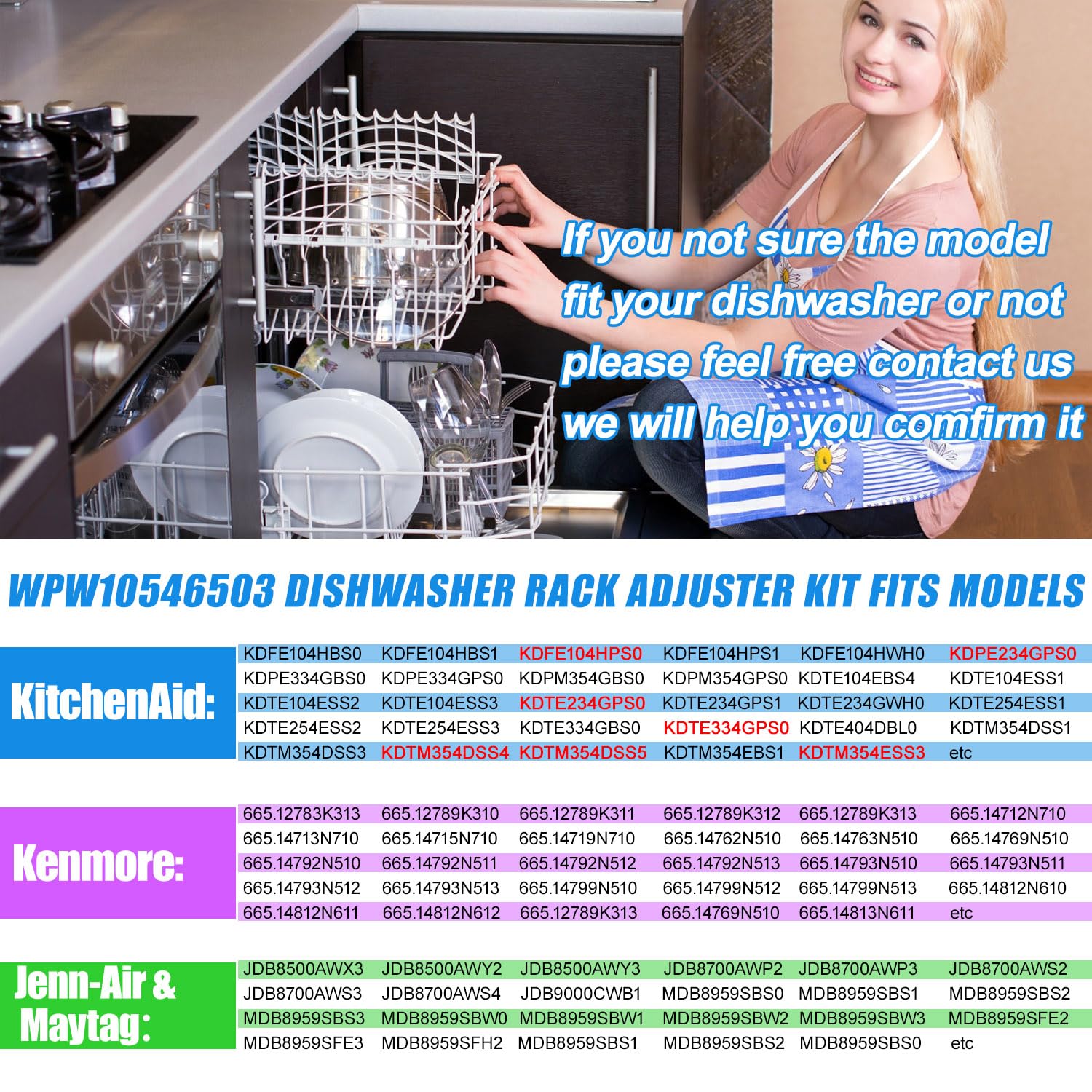 Upgraded Dishwasher Top Rack Adjuster Replacement Part - Compatible with KitchenAid W10546503, Whirlpool & Kenmore Dishwashers (KDTE334GPS0, KDTM354DSS4) - Fixes Loose or Broken Upper Rack for Smooth Dish Loading in Your Kitchen