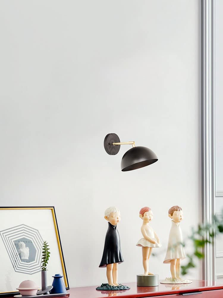 2-Lights Battery Operated 55 Lumens LED Wall Sconce with Remote Control - Dimmable, Wireless, Black Metal Semi-Circle Modern Design - Easy Installation for Corridor, Loft, Bedroom, Living Room, and Hallway Lighting