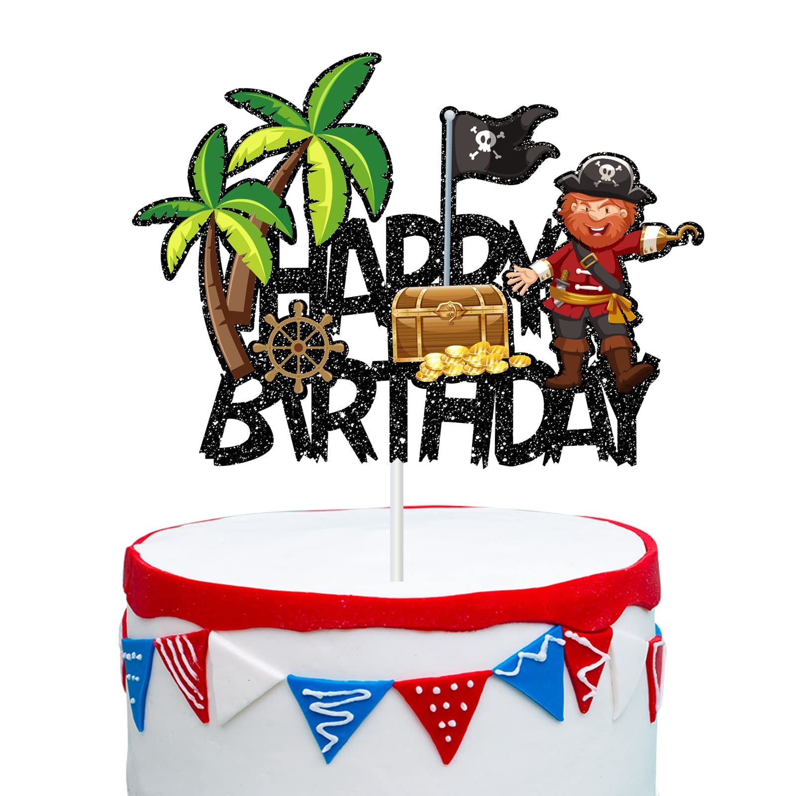 **Pirate Cake Topper - Multicolor Pirate Theme Birthday Cake Decoration for Baby Showers, Kids Nautical Parties & Sea Sailing Celebrations**