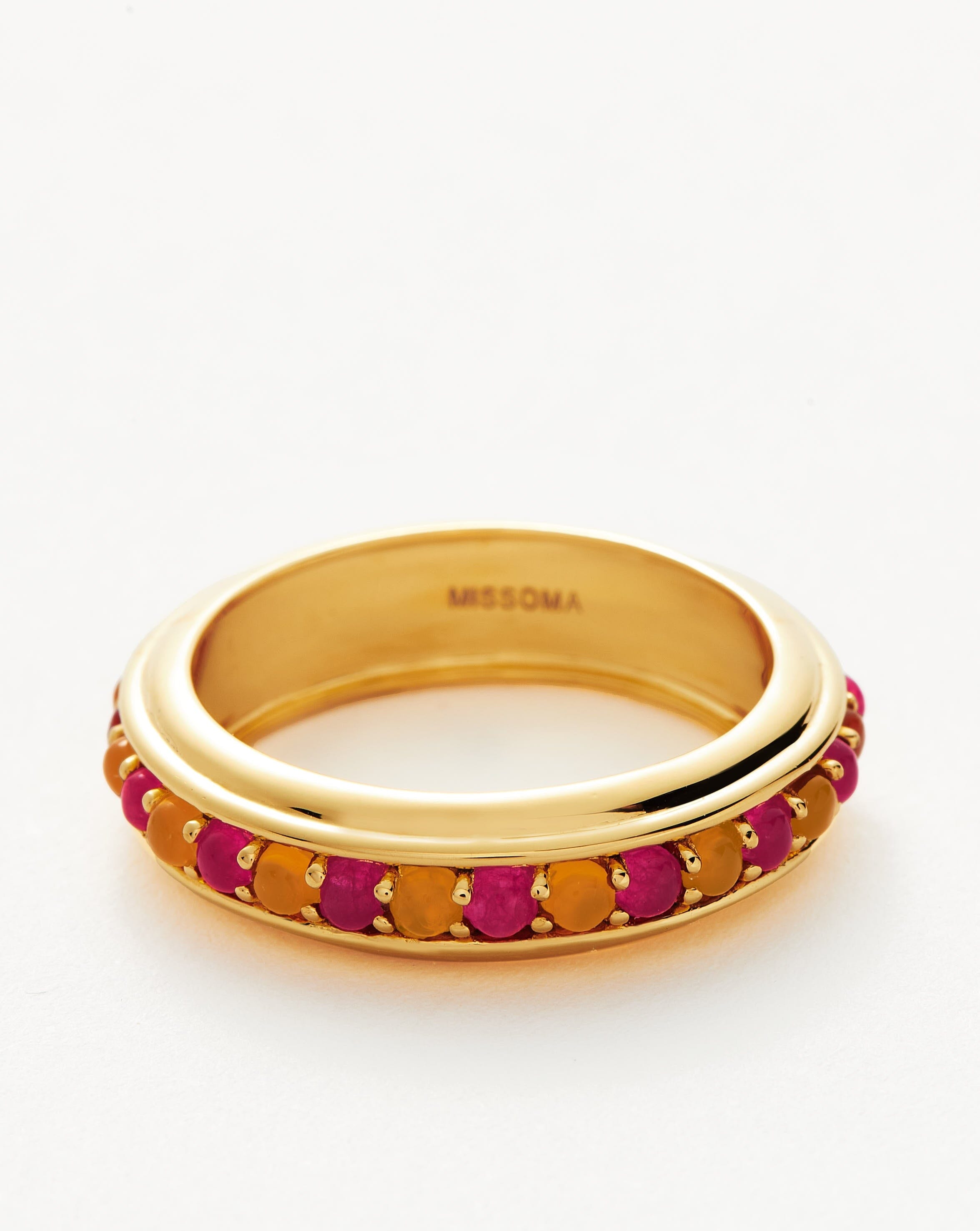 Hot Rox Gemstone Stacking Ring - 18k Gold Vermeil with Pink Quartz & Peach Chalcedony | Elegant Layered Jewelry for Women | Perfect for Daily Wear, Parties & Special Occasions