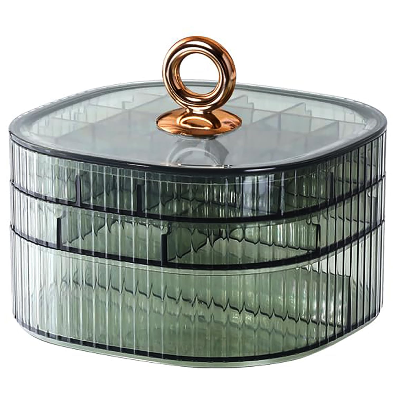 3-Layer Clear Acrylic Jewelry Organizer Box with Handle - Women's Jewelry Storage & Makeup Organizer for Necklaces, Rings, Earrings - Perfect for Travel, Bedroom Vanity & Gift Giving (Green)