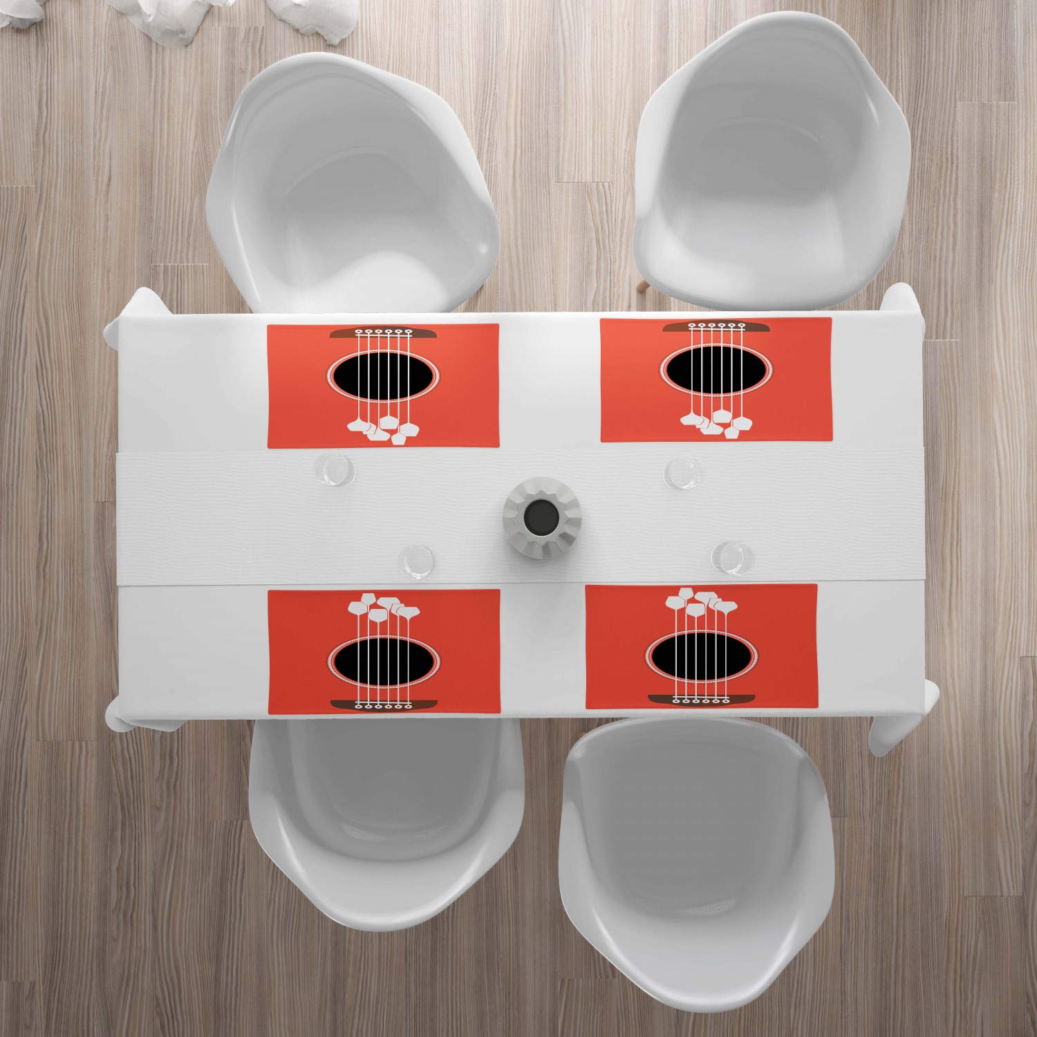 Ambesonne 4-Pack Bar Place Mats Set - Acoustic Guitar & Wine Glass Design, Washable Fabric Table Mats for Dining, Standard Size (Salmon, White, Dark Grey, Brown) - Perfect for Music-Themed Parties, Bars, and Home Decor