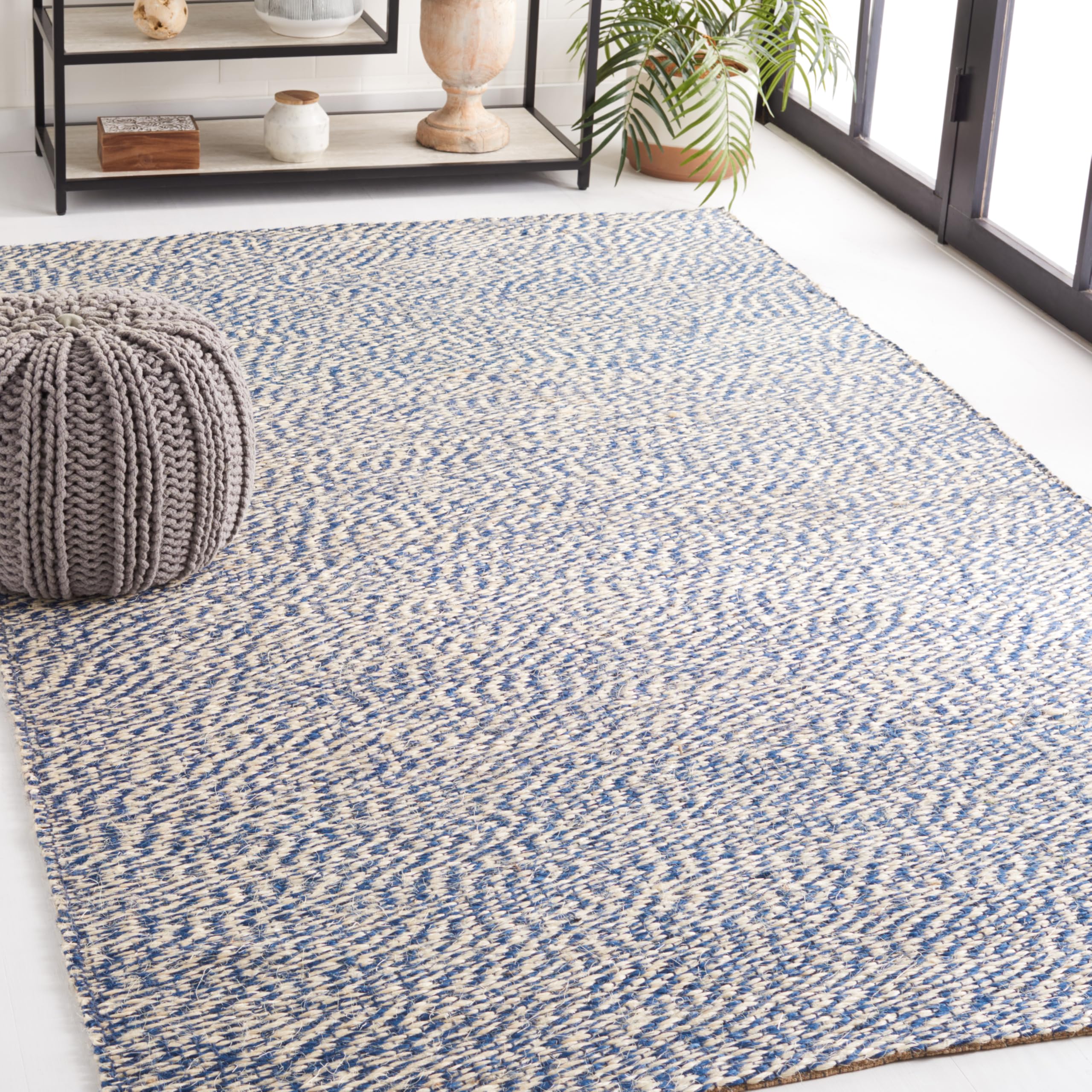 SAFAVIEH Handmade Jute Area Rug 6x9 Feet - Blue & Ivory Natural Fiber Collection (NF448C) | Non-Slip Living Room Rug, Bedroom Carpet for High Traffic Areas | Perfect for Boho Decor, Farmhouse Style & Cozy Home