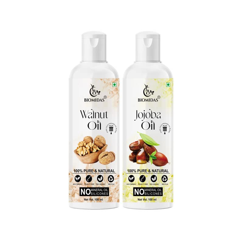 Premium 100% Pure Walnut Oil & Jojoba Oil Combo (100ML Each) - Natural Hair Growth Treatment for Thicker Hair, Reduces Hair Fall & Split Ends, Adds Shine & Softness - Perfect for Daily Hair Care & Scalp Massage (Pack of 2)