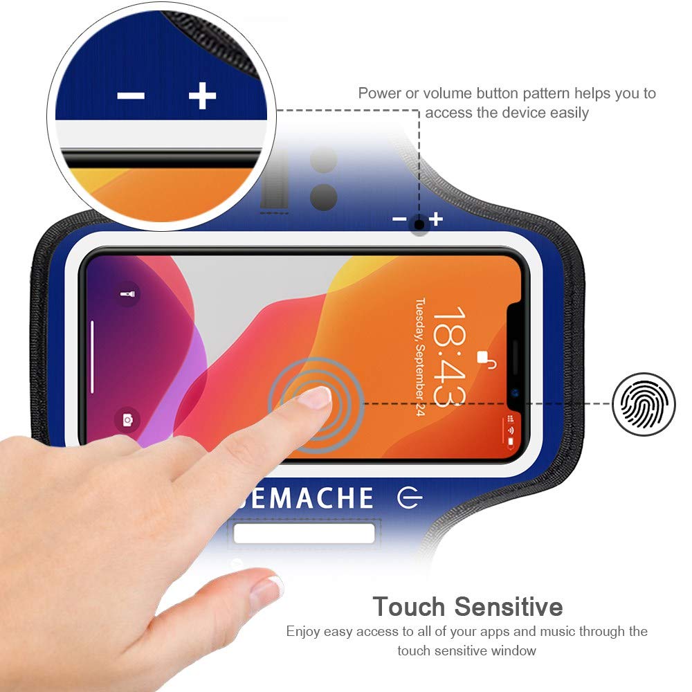 JEMACHE iPhone 16/15/14/13/12 Pro Armband with AirPods Holder - Adjustable Running Arm Band for Gym Workouts & Fitness - Navy Blue - Perfect for Jogging, Cycling & Outdoor Sports