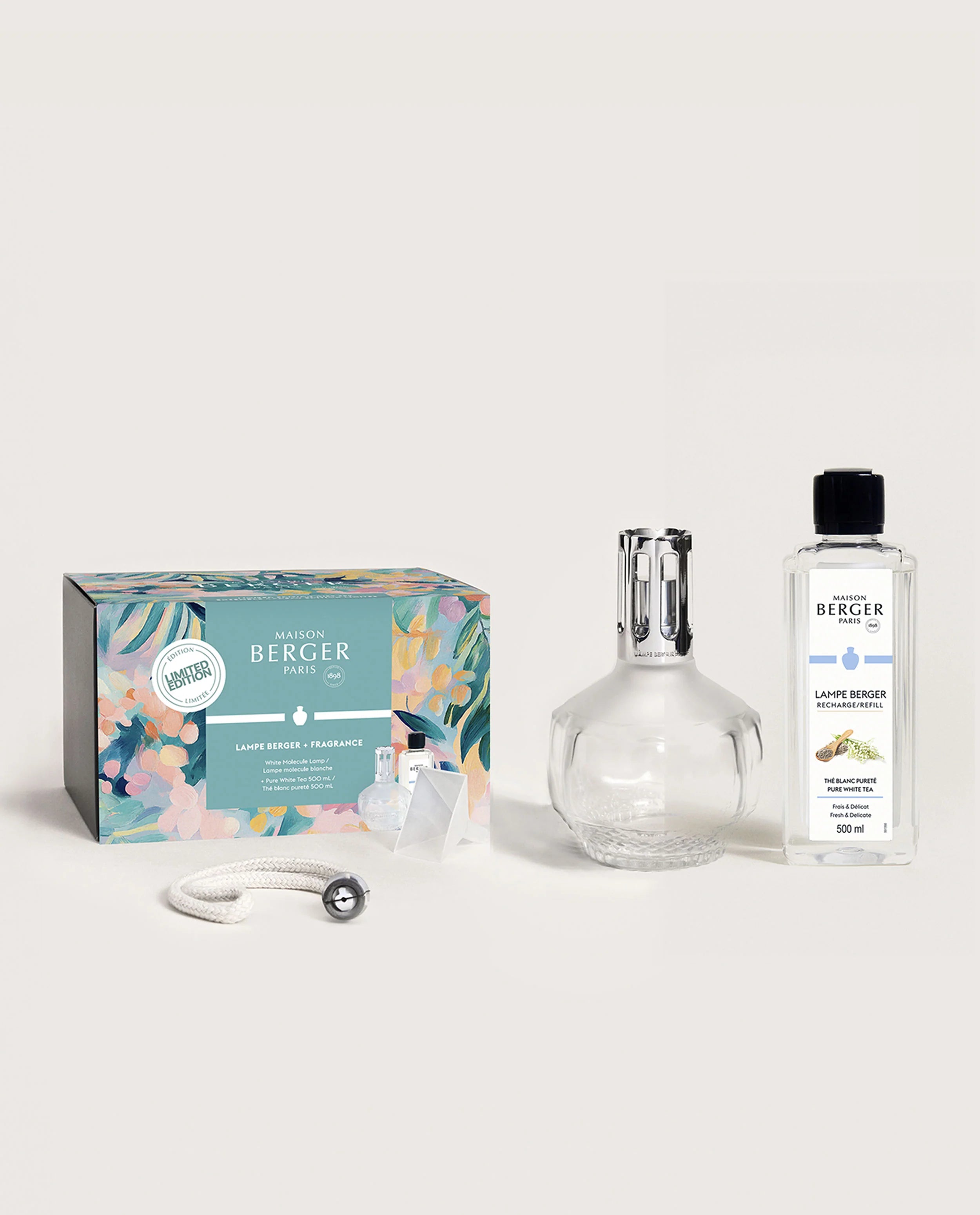 Maison Berger White Molecule Lamp Gift Set with Pure White Tea Scent - Aromatherapy Diffuser for Home, Office & Spa - Perfect for Relaxation, Stress Relief & Mood Enhancement