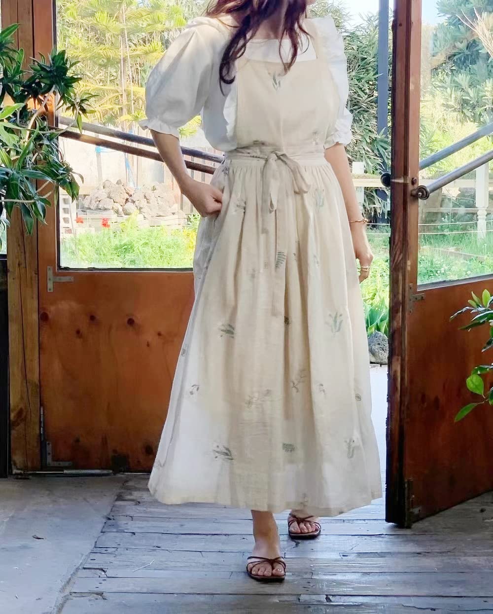 Vintage Cotton Pleated Apron - Waterproof Retro Pinafore Dress for Cooking, Baking, Gardening & Cleaning - Adjustable Waist & Pockets