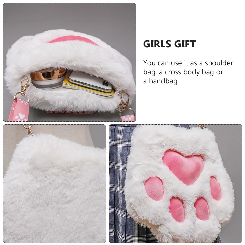 3 Pcs Plush Shoulder Bag - Cute Cat Paw Shaped Handbag for Women, Girls | Makeup Pouch, Travel Essentials, Gift Idea for Cat Lovers (Pink, Black, White)