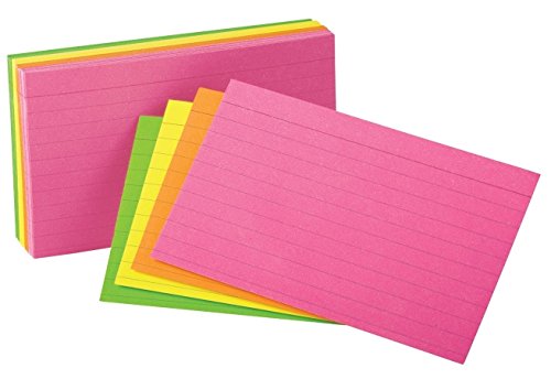Oxford 81300 Glow Index Cards, Ruled, Assorted Colors - Pack of 10 | Study & Organization Note Cards for School, Office & Home Use