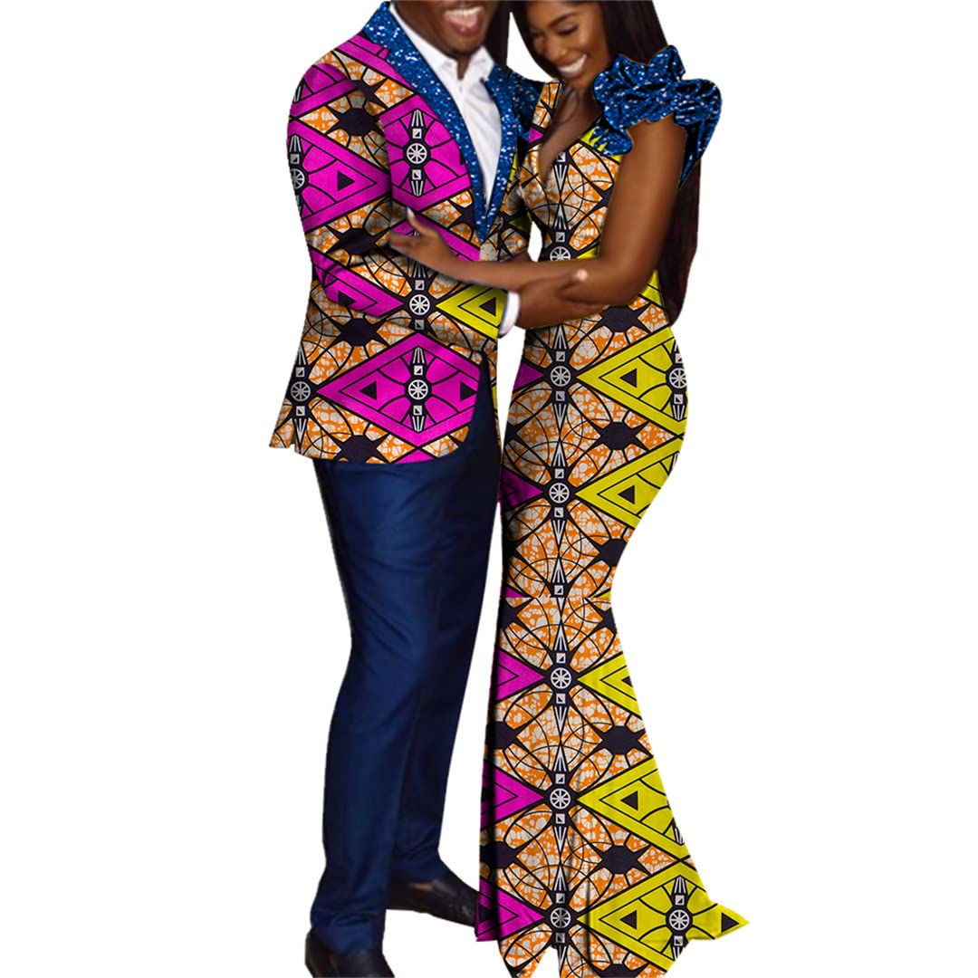 African Dashiki Couple Outfits for Lovers - Matching Mentops, Pants & Women's Dress Set in 5XL - Perfect for Valentine's Day, Anniversary Gifts & Cultural Celebrations