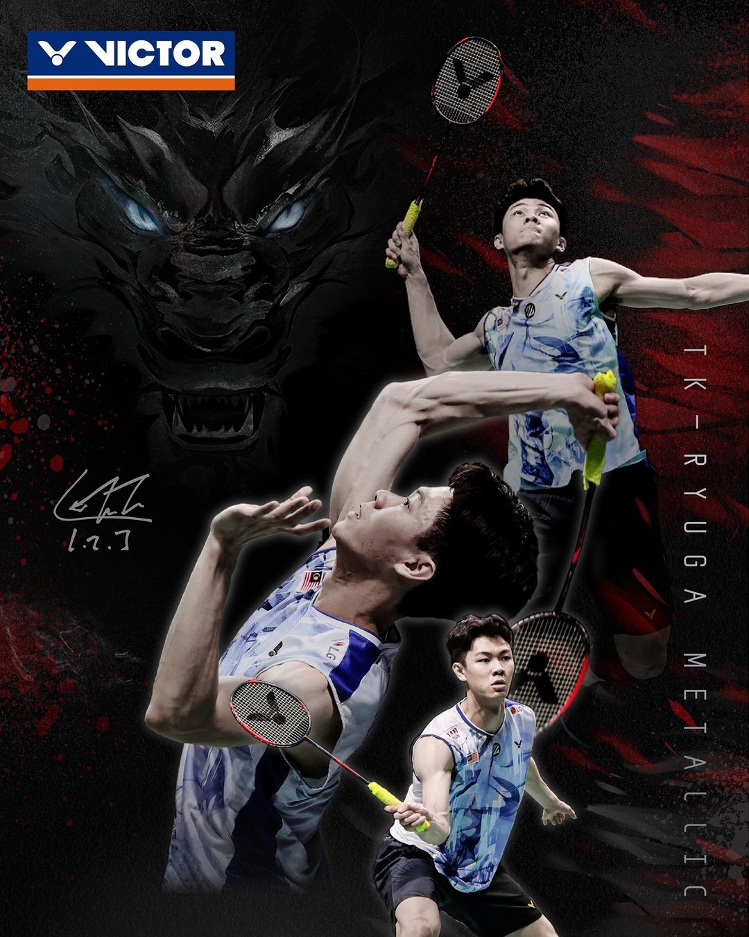 Victor Thruster Ryuga Metallic Badminton Racket TK-RYUGA METALLIC C (Blaze Red) - Professional Tournament Grade Shuttlecock Racket for Advanced Players & Competitive Matches