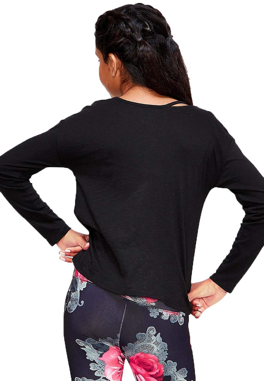 Justice Girl's Slit Neck Embellished Tee - Black Size 8 | Stylish Casual Wear for Everyday Outfits