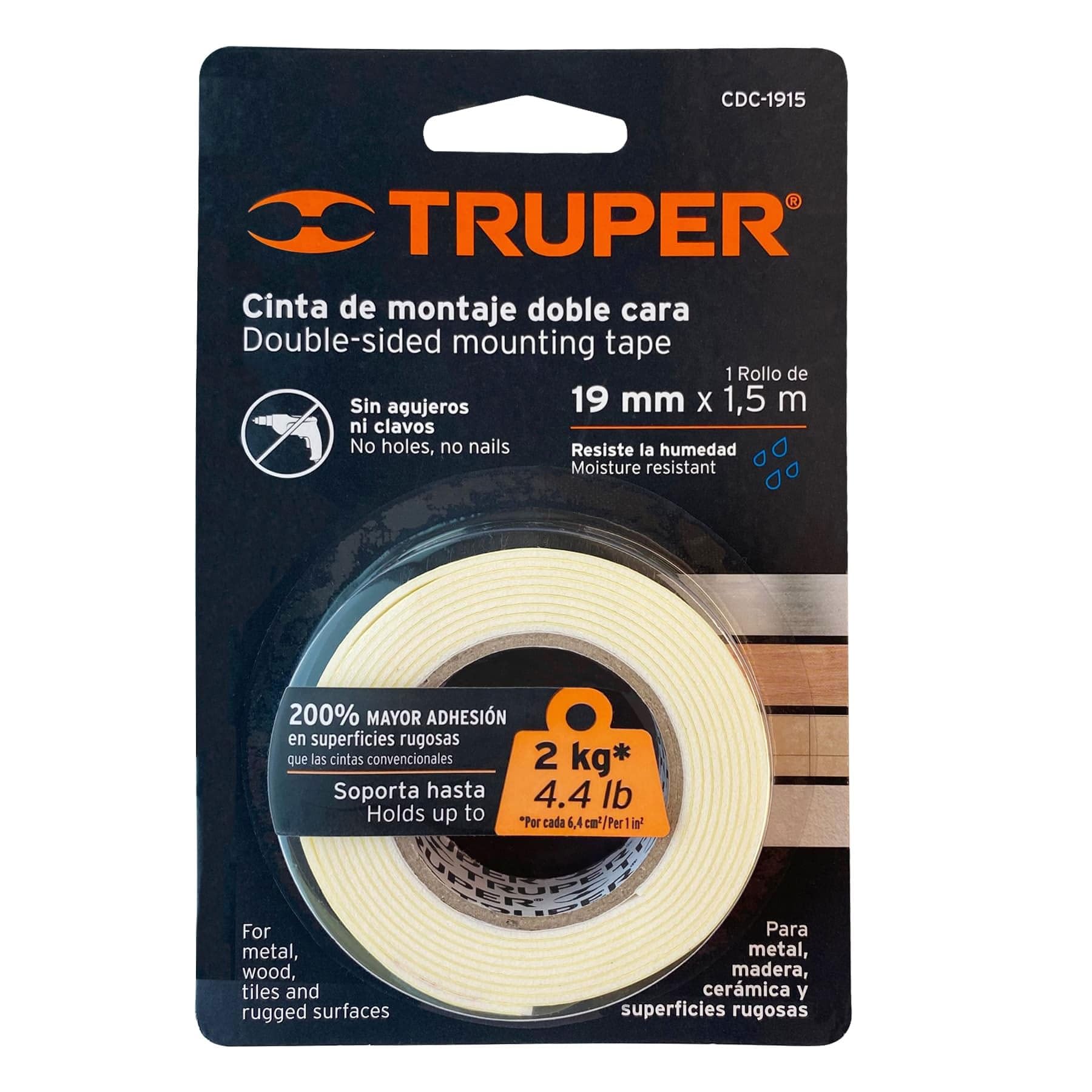 Strong Double Sided Tape 19mm x 1.5m - Heavy Duty Adhesive for Hanging Pictures, Home Decor & DIY Projects